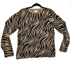 J.Crew Factory Animal Print Zebra Teddie Sweater Casual Office Preppy Classic XL